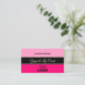 Stilvolle rosa Borders on Black Modern mit Logo Visitenkarte (Stehend Vorderseite)