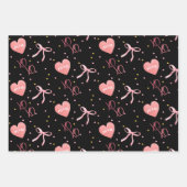 Stilvolle rosa Bows Herz & XOs auf schwarzem Hinte Geschenkpapier Set (Vorderseite)