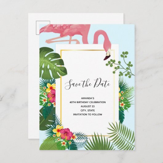 Stilvolle rosa Flamingo Tropical ThemeSpeichern Si Einladungspostkarte (Vorne/Hinten)