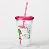 Stilvolle rosa Flamingo- und tropische Blätter Acryltrinkbecher (Rückseite)