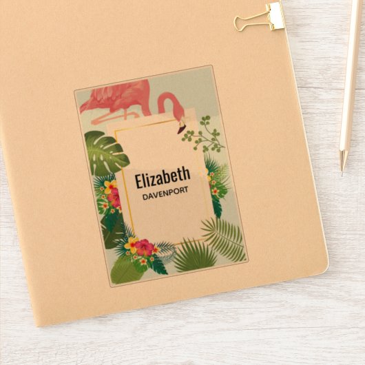 Stilvolle rosa Flamingo- und tropische Blätter Aufkleber (Notizbuch)