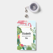 Stilvolle rosa Flamingo- und tropische Blätter Ausweis (Vorderseite mit Ausziehbar)