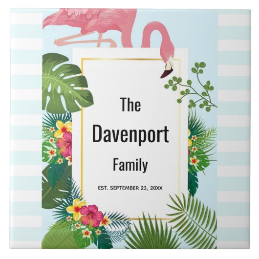 Stilvolle rosa Flamingo- und tropische Blätter Fliese (Vorderseite)