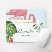 Stilvolle rosa Flamingo- und tropische Blätter Mousepad (Mit Mouse)