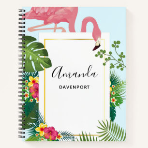 Stilvolle rosa Flamingo- und tropische Blätter Notizblock