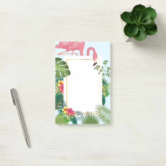 Stilvolle rosa Flamingo- und tropische Blätter Post-it Klebezettel (Büro)