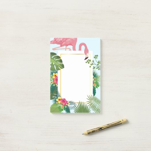 Stilvolle rosa Flamingo- und tropische Blätter Post-it Klebezettel (Auf Schreibtisch)
