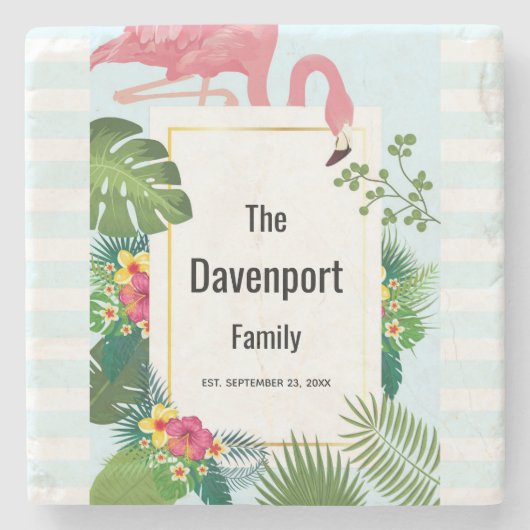 Stilvolle rosa Flamingo und tropische Blätter Ston Steinuntersetzer (Vorderseite)