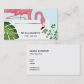 Stilvolle rosa Flamingo- und tropische Blätter Visitenkarte (Vorne/Hinten)