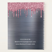 Stilvolle Rosa Glitter Drip Silver Ernennung Planer (Rückseite)