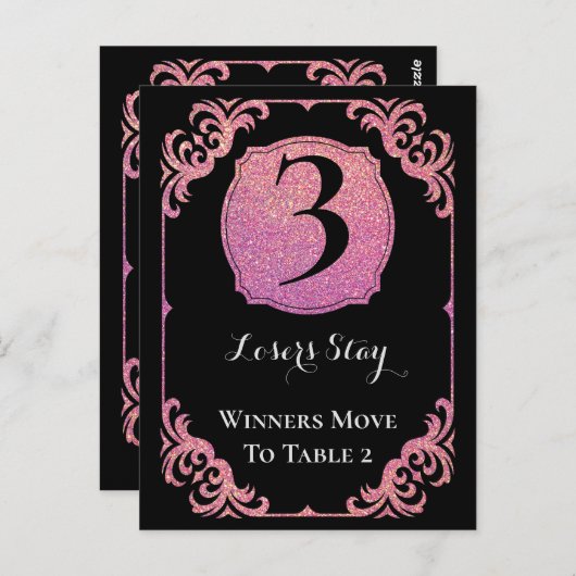 Stilvolle Rosa Glitzer Bunco Table Card Postkarte (Vorne/Hinten)