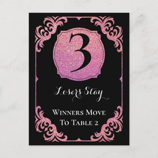 Stilvolle Rosa Glitzer Bunco Table Card Postkarte (Vorderseite)