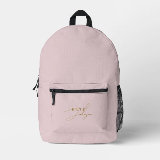 Stilvolle rosa Gold Signature Script Monogram Bedruckter Rucksack (Vorderseite)
