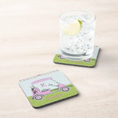 Stilvolle Rosa Golf Cart Monogram Name Getränkeuntersetzer (Rechte Seite)