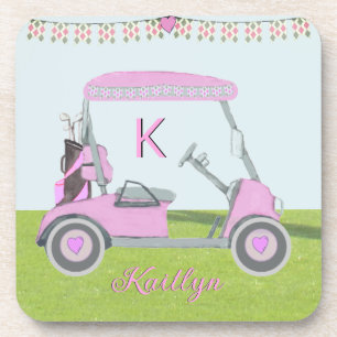 Stilvolle Rosa Golf Cart Monogram Name Getränkeuntersetzer