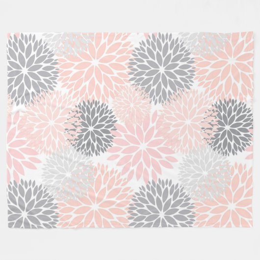 Stilvolle, rosa graue Blume Fleecedecke (Vorderseite (Horizontal))