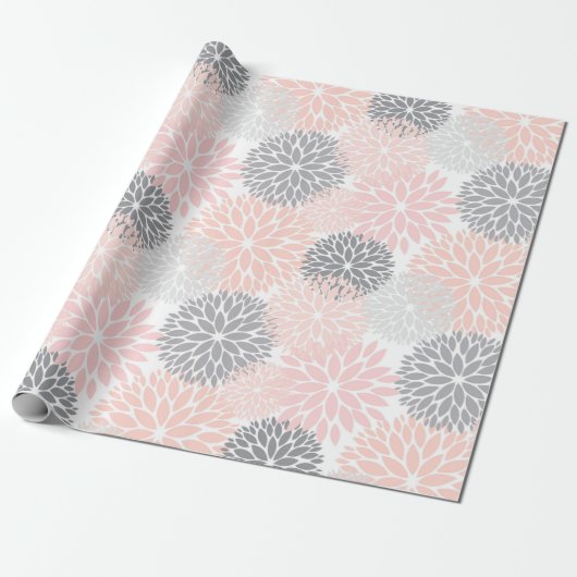 Stilvolle, rosa graue Blume Geschenkpapier (Ungerollt)
