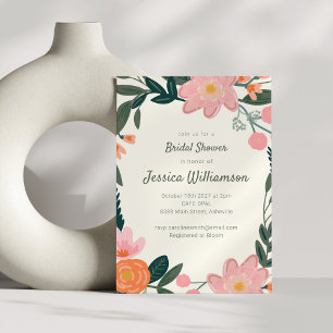Stilvolle rosa grüne Garten-Blumen-Braut-Dusche Einladung