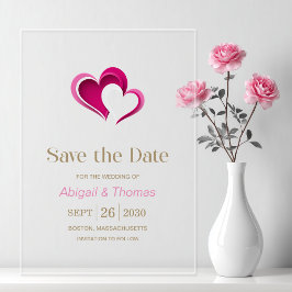 Stilvolle rosa Herzen Hochzeit Acryleinladungen
