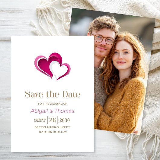 Stilvolle rosa Herzen Hochzeit Save The Date