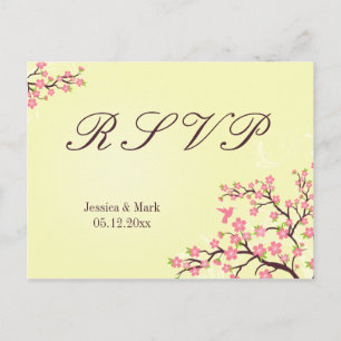 Stilvolle Rosa Kirschblüten Hochzeit RSVP Postkart Einladungspostkarte