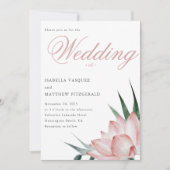 Stilvolle Rosa Lotus Blume Wasserfarbene Hochzeit Einladung (Vorderseite)