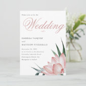 Stilvolle Rosa Lotus Blume Wasserfarbene Hochzeit Einladung (Stehend Vorderseite)