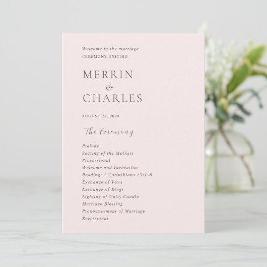 Stilvolle rosa Moderne Hochzeit Programm (Stehend Vorderseite)