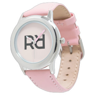 Stilvolle rosa Moderne Script Girls Monogram Initi Armbanduhr
