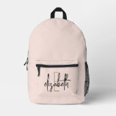 Stilvolle Rosa Monogram Girly Back to School Bedruckter Rucksack (Vorderseite)