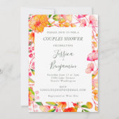 Stilvolle Rosa Orange Botanical Couples Dusche Einladung (Vorderseite)