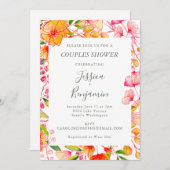 Stilvolle Rosa Orange Botanical Couples Dusche Einladung (Vorne/Hinten)