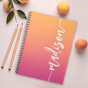 Stilvolle Rosa Orange Ombre Calligrafy Name Notizblock