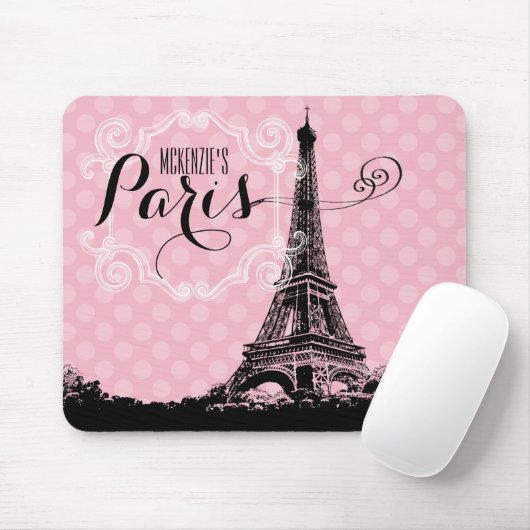 Stilvolle Rosa Paris Eiffel Tower Name Mousepad (Mit Mouse)