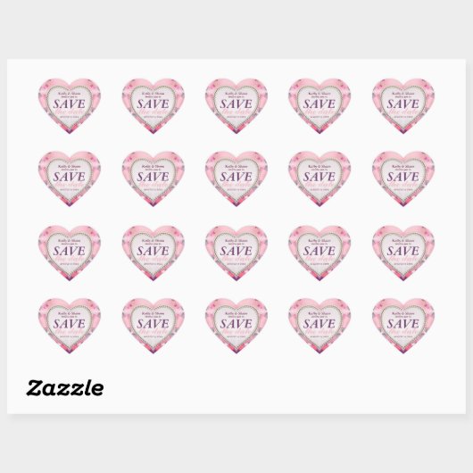 Stilvolle rosa Romance Save the Date Heart Sticker (Blatt)