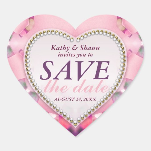 Stilvolle rosa Romance Save the Date Heart Sticker (Vorderseite)
