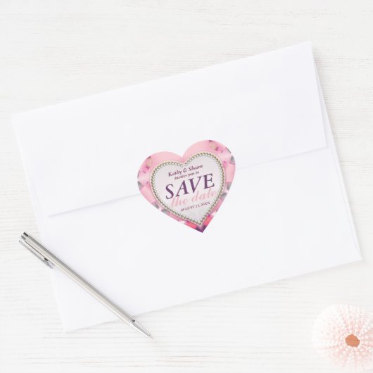 Stilvolle rosa Romance Save the Date Heart Sticker (Umschlag)