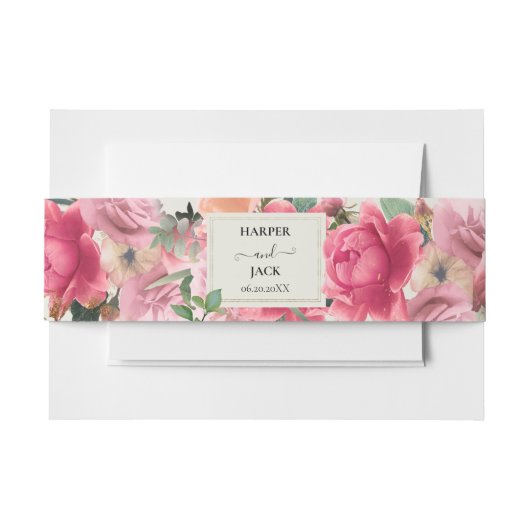 Stilvolle Rosa Rose Garden Gold Rahmen Wedding Einladungsbanderole (Vorderseite Beispiel)