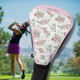 Stilvolle rosa Rosen Namensmonogramm Golf Headcover