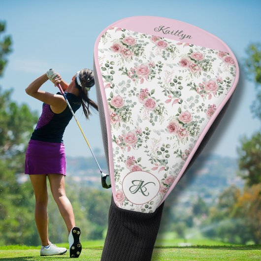 Stilvolle rosa Rosen Namensmonogramm Golf Headcover