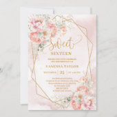 Stilvolle Rosa Sage Gold Floral Sweet 16 Einladung (Vorderseite)