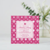 Stilvolle Rosa Schneeflocken Einladung zur Feier (Stehend Vorderseite)