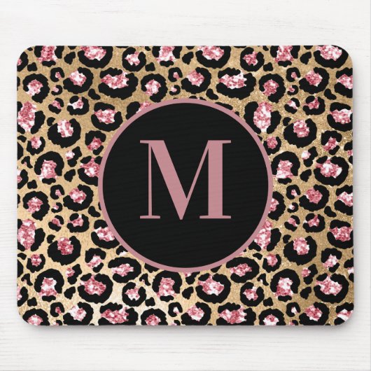 Stilvolle rosa schwarze Geparde Leopard Print Mono Mousepad (Vorne)