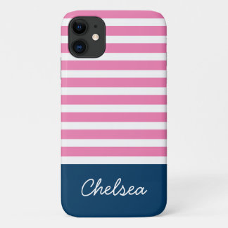 Stilvolle rosa Streifen Blauer Name Case-Mate iPhone Hülle