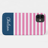 Stilvolle rosa Streifen Blauer Name Case-Mate iPhone Hülle (Rückseite (Horizontal))