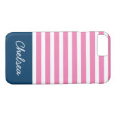 Stilvolle rosa Streifen Blauer Name Case-Mate iPhone Hülle (Rückseite (Horizontal))