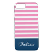 Stilvolle rosa Streifen Blauer Name Case-Mate iPhone Hülle (Rückseite)