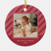 Stilvolle Rosa Streifen Einfaches Foto Weihnachten Keramik Ornament (Vorne)