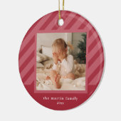 Stilvolle Rosa Streifen Einfaches Foto Weihnachten Keramik Ornament (Links)