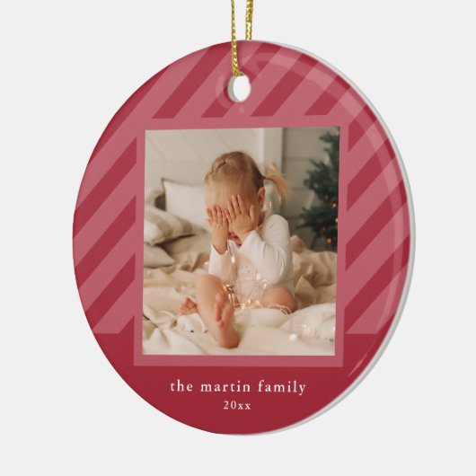 Stilvolle Rosa Streifen Einfaches Foto Weihnachten Keramik Ornament (Links)